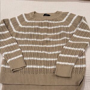 Able Beige and Cream Striped Crew Neck Sweater